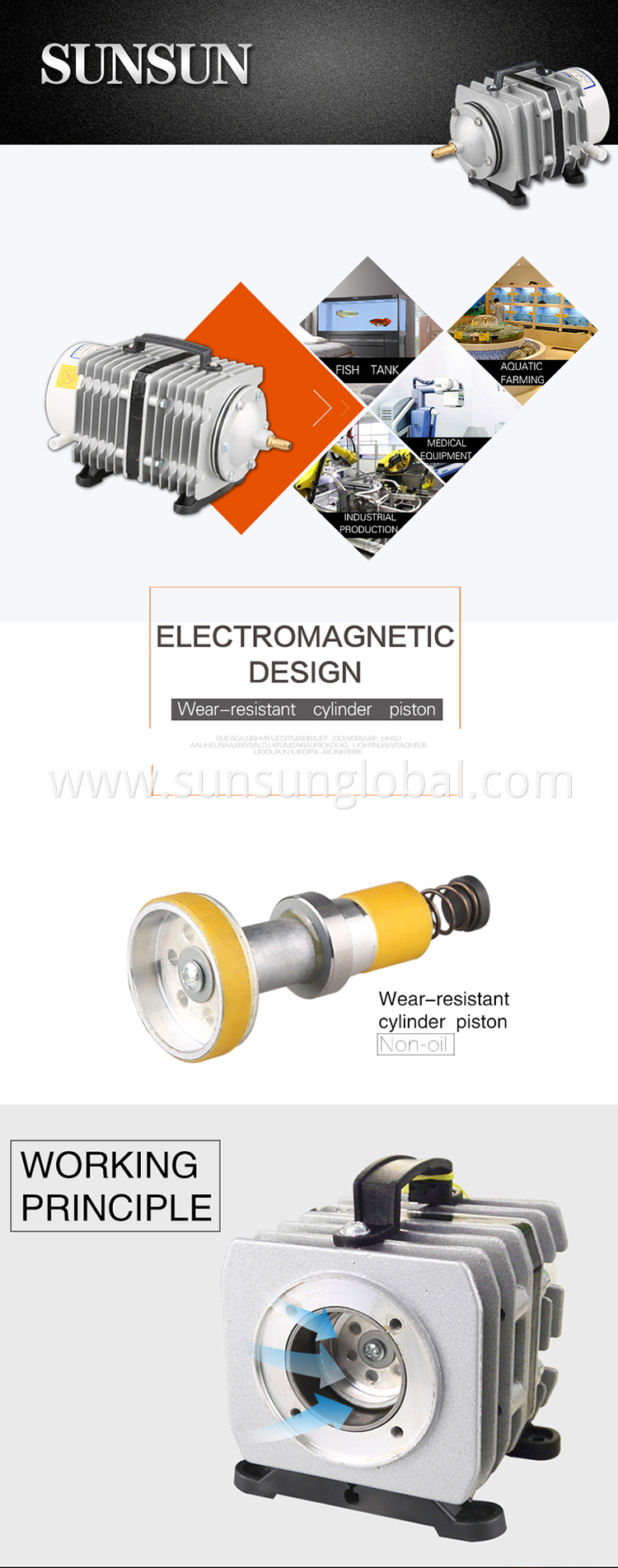 Sunsun aquarium accessories magnetic air compressor pump for fish farming